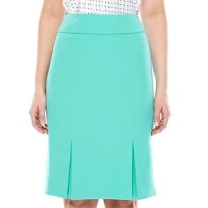 Evan-Picone Black Label Turquoise Pencil Skirt - Size 10 - Pleated Hem Career